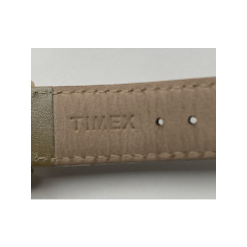 Timex Gold Case White Dial Beige Leather Strap Watch - Picture 7 of 13
